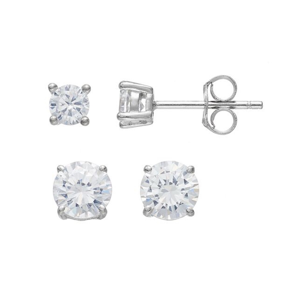 New Cubic Zirconia Sterling Silver Stud Earrings